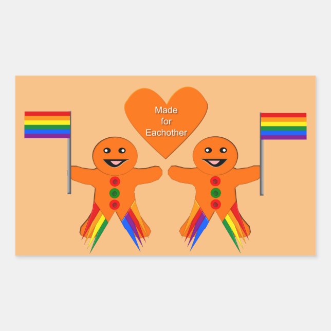 Pegatina Rectangular Gay Men Navidades Gingerbread Pareja (Anverso)