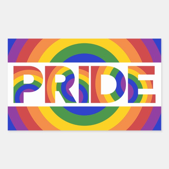 Pegatina Rectangular Gay Orgullo LGBT Geométrico Arcoiris Bullseye (Anverso)