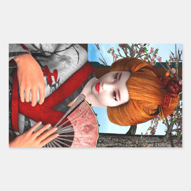 Pegatina Rectangular Geisha (Anverso)