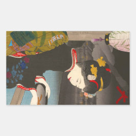 Pegatina Rectangular Geisha clásica de impresión de madera tradicional 