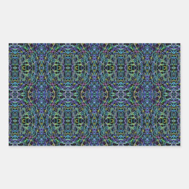 Pegatina Rectangular Geométrica de la pila verde azul Trippy (Anverso)