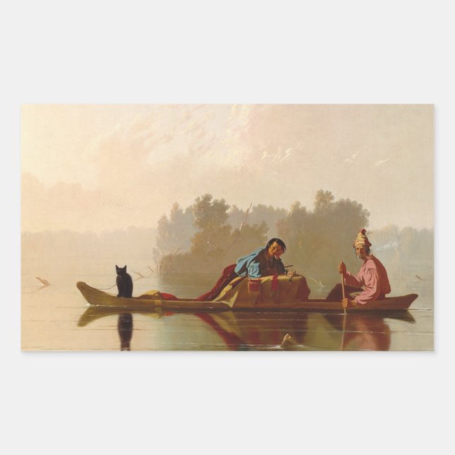 Pegatina Rectangular George Caleb Bingham - Los comerciantes de pieles  (Anverso)