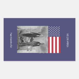 Pegatina Rectangular George Washington Abraham Lincoln Bandera American
