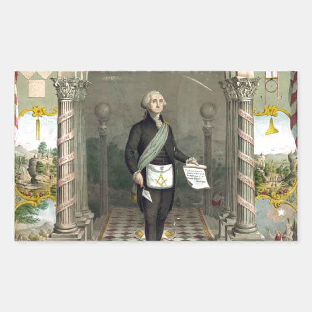 Pegatina Rectangular George Washington como masón (Anverso)