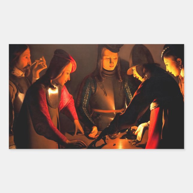 Pegatina Rectangular Georges de la Tour - Los Jugadores de The Dices (Anverso)