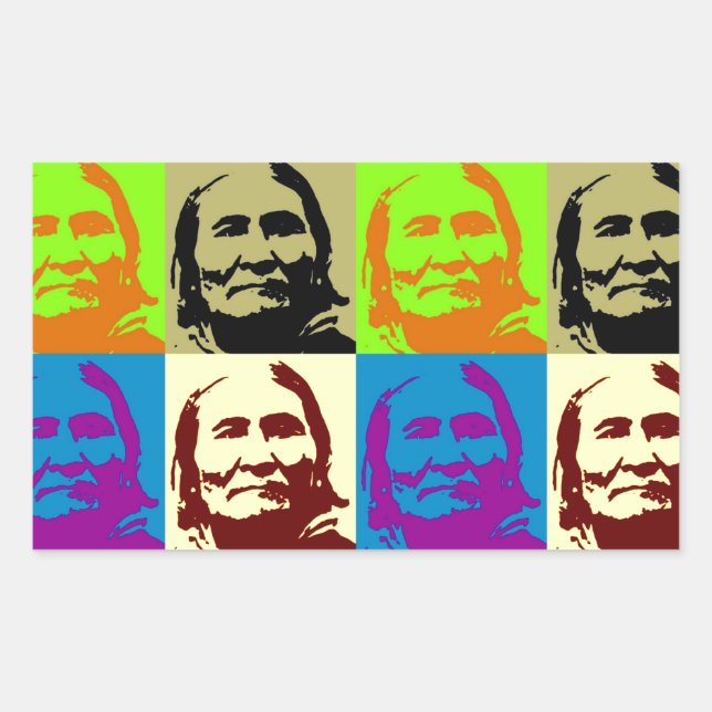 Pegatina Rectangular Gerónimo, luchador por la libertad del arte pop (Anverso)