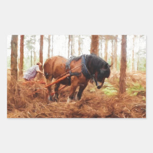 Pegatina Rectangular Gigante suave - Traslado de caballos en bosque