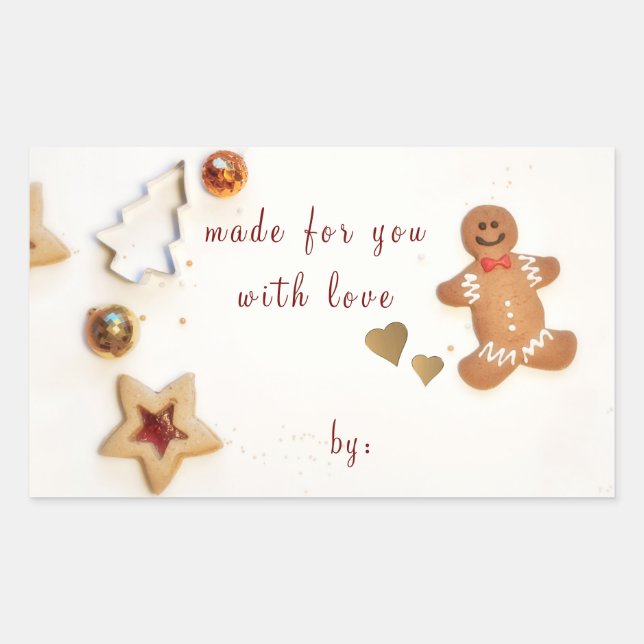 Pegatina Rectangular Ginger Bread Man Navidades Baking Gift (Anverso)