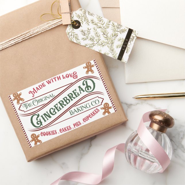 Pegatina Rectangular Gingerbread Baking Co. Hecho con Amor (Regalar)