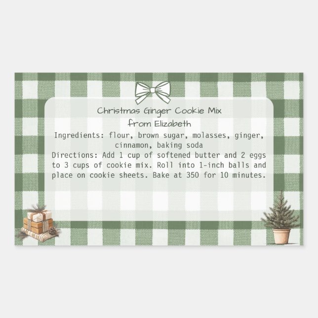 Pegatina Rectangular Gingham Trees Gift Navidades Cookie Mix Labels (Anverso)