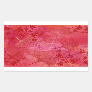 Pegatina Rectangular Ginkgo y hojas de bambú - Funda de colores rojos