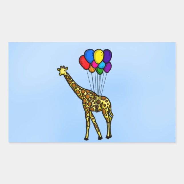 Pegatina Rectangular Girafa Cargada Por Globos (Anverso)