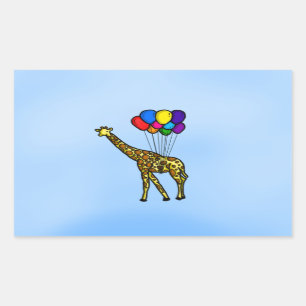 Pegatina Rectangular Girafa Cargada Por Globos