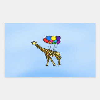 Pegatina Rectangular Girafa Cargada Por Globos