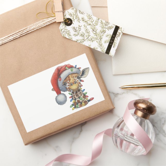 Pegatina Rectangular Giraffe festiva (Regalar)