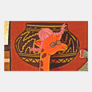 Pegatina Rectangular Giraffe Gorra Art Print