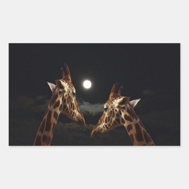 Pegatina Rectangular Giraffe Love In The Moonlight, (Anverso)