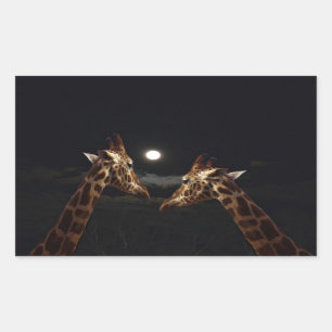 Pegatina Rectangular Giraffe Love In The Moonlight,