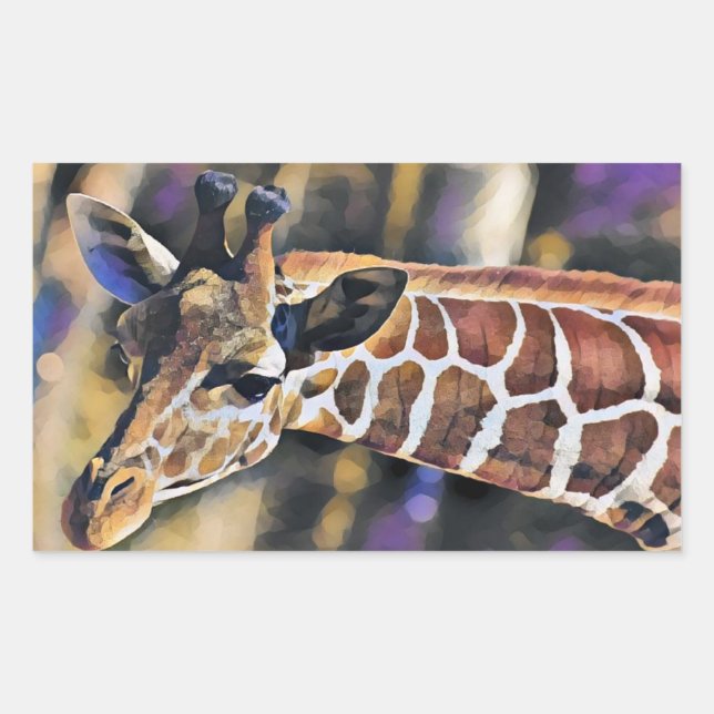 Pegatina Rectangular Giraffe Pintura arte Vintage (Anverso)