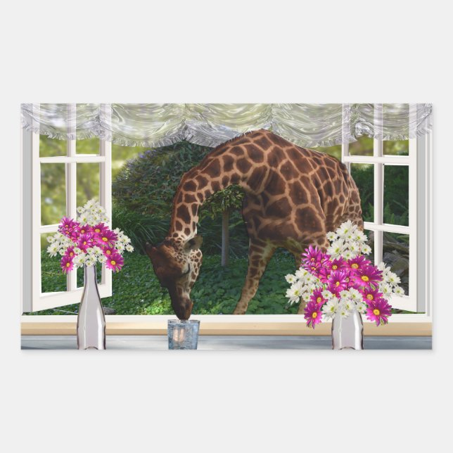 Pegatina Rectangular Giraffe Window Dresser, (Anverso)