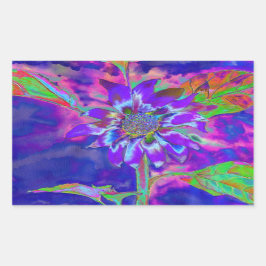 Pegatina Rectangular Girasol púrpura azul abstracto | funky retro