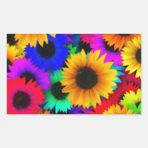 Pegatina Rectangular Girasoles de neón