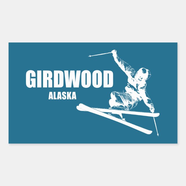 Pegatina Rectangular Girdwood Alaska Skier (Anverso)