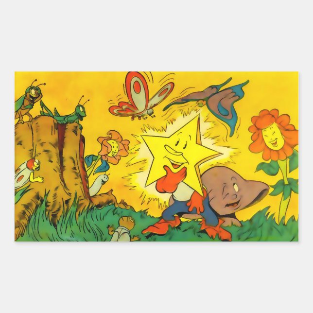 Pegatina Rectangular Gire el botón Star Rect. Pegatinas-7 Formas y 2 ta (Anverso)