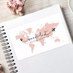 Pegatina Rectangular Girly Cute Pink Wanderlust World Travel Script
