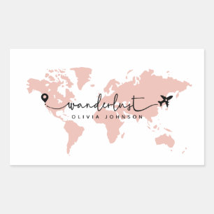 Pegatina Rectangular Girly Cute Pink Wanderlust World Travel Script