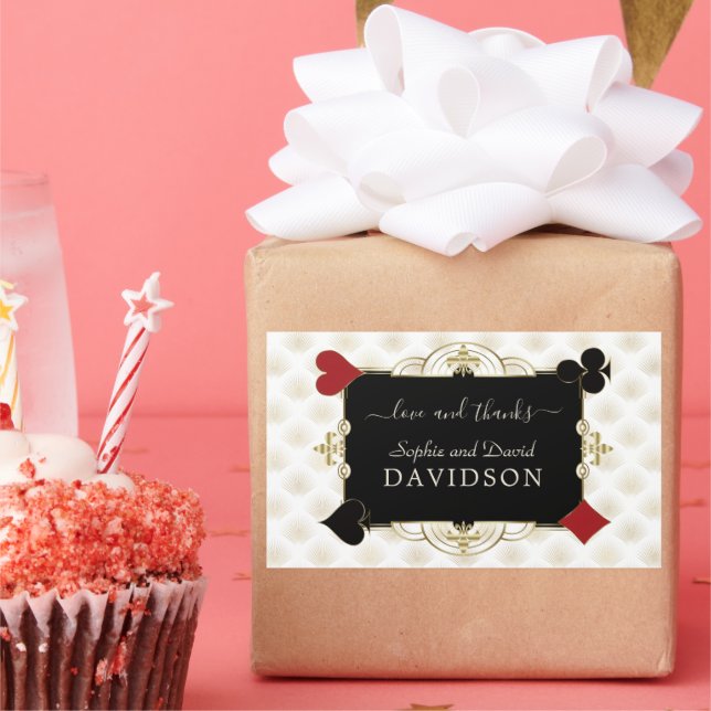 Pegatina Rectangular Glamorous Gold Casino Vegas Wedding (Fiesta)