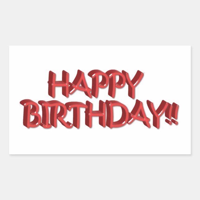 Pegatina Rectangular Glassy Red Happy Birday Text Image (Anverso)
