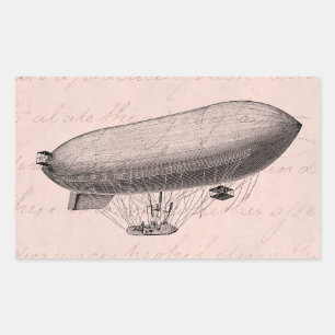 Pegatina Rectangular Globo retro del aire caliente del zepelín viejo
