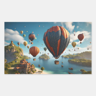 Pegatina Rectangular Globos Aerostáticos Volando Sobre Isla