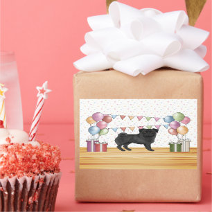 Pegatina Rectangular Globos de cumpleaños de Black Pug Dog Colorous Pas