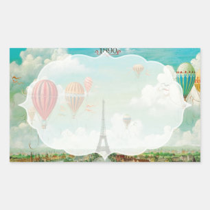 Pegatina Rectangular Globos/Eiffel/París del vintage de PixDezines