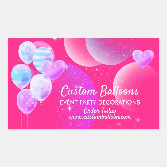 Pegatina Rectangular Globos Rosa Morado Decoración de Eventos (Anverso)