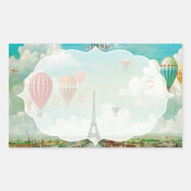 Pegatina Rectangular Globos vintage de PixDezines/eiffel/parís (Anverso)