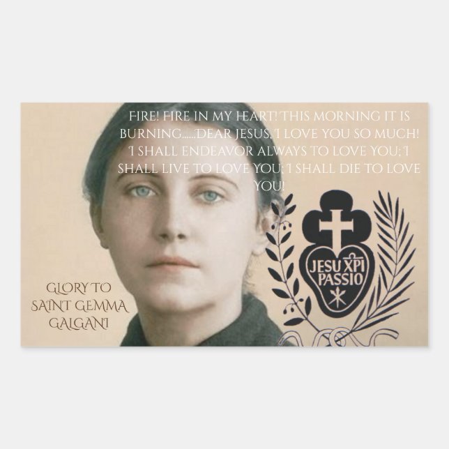 PEGATINA RECTANGULAR GLORIA A SAINT GEMMA GALGANI (Anverso)