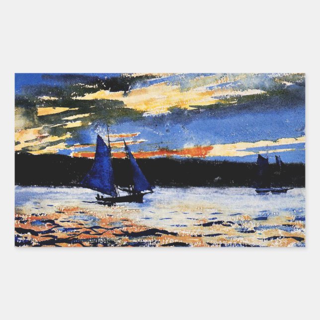 Pegatina Rectangular Gloucester Sunset de Winslow Homer (Anverso)