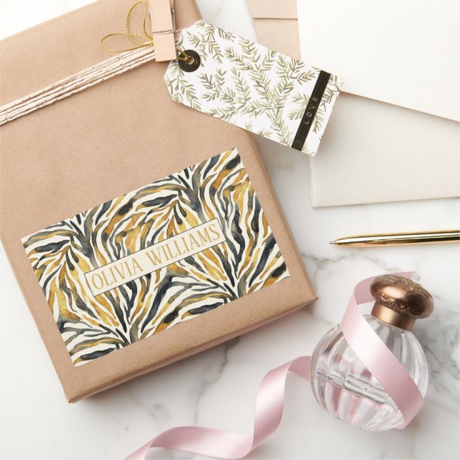 Pegatina Rectangular Gold Black Zebra Print Pattern (Regalar)