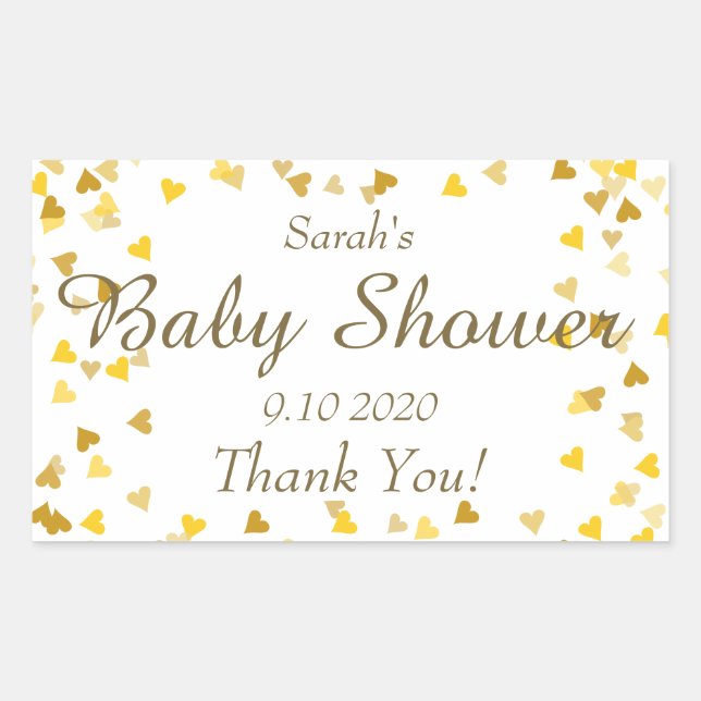 Pegatina Rectangular Gold Love Hearts Baby Shower / Sprinkle / Parejas (Anverso)