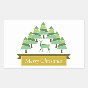 Pegatina Rectangular Golden Deer Forest Feliz Navidad Rectangular Sti