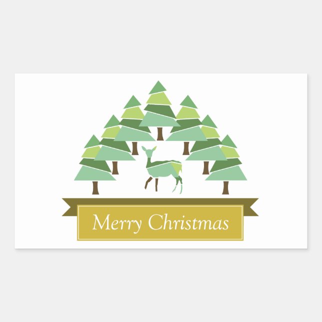 Pegatina Rectangular Golden Deer Forest Feliz Navidad Rectangular Sti (Anverso)