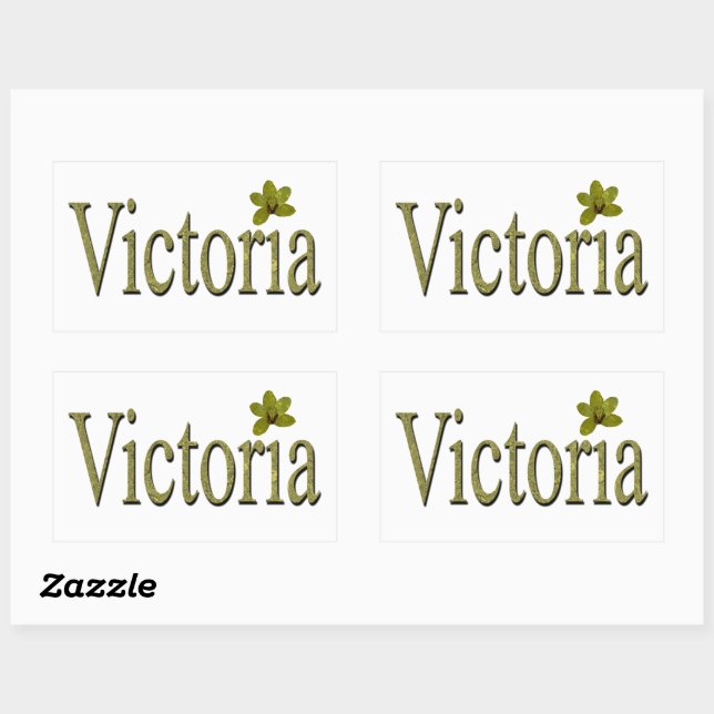 Pegatina Rectangular Golden Flecks Victoria Name Design, (Hoja)