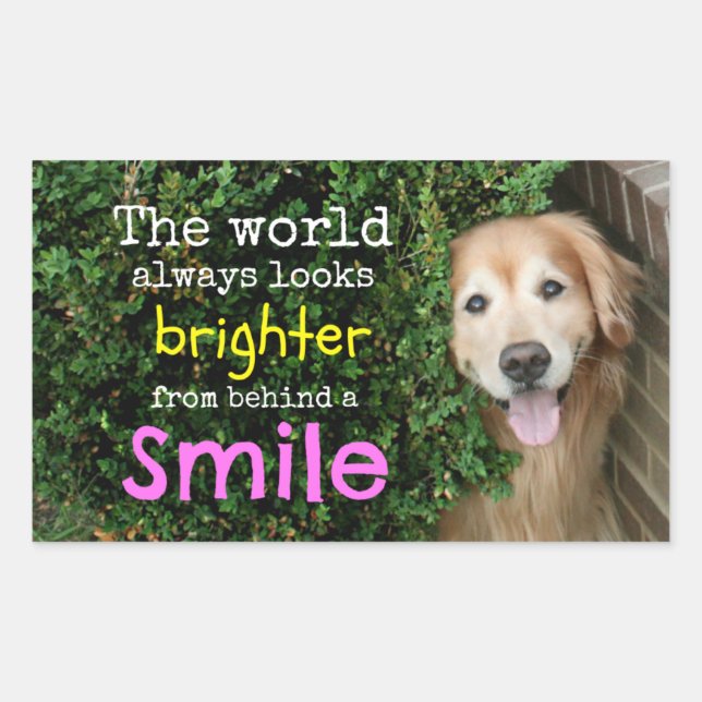 Pegatina Rectangular Golden Retriever Detrás De Una Sonrisa (Anverso)