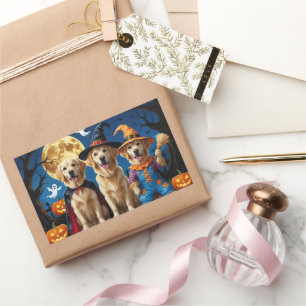 Pegatina Rectangular Golden Retriever Dogs Pumpkin Halloween Funny