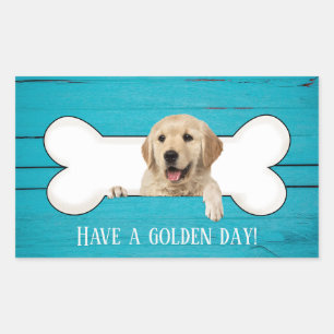 Pegatina Rectangular Golden Retriever en hueso de perro
