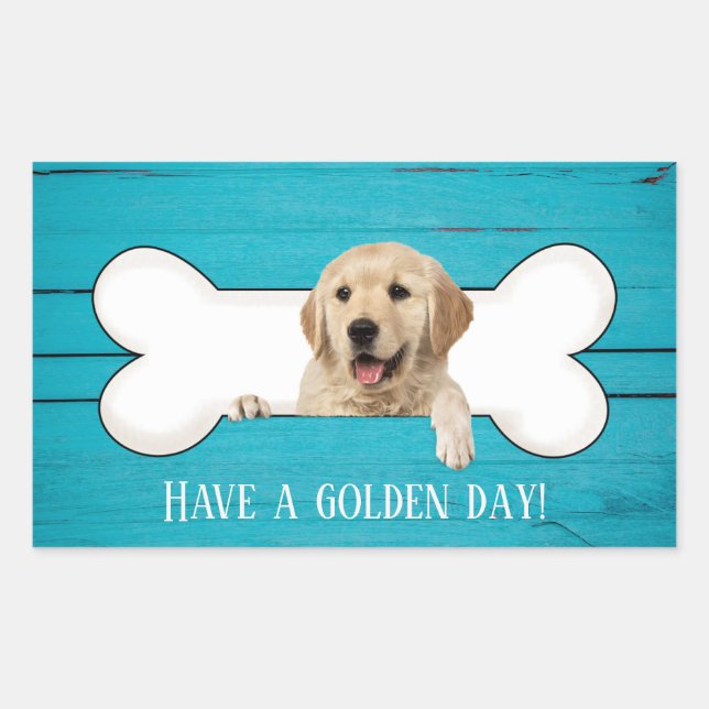 Pegatina Rectangular Golden Retriever en hueso de perro (Anverso)