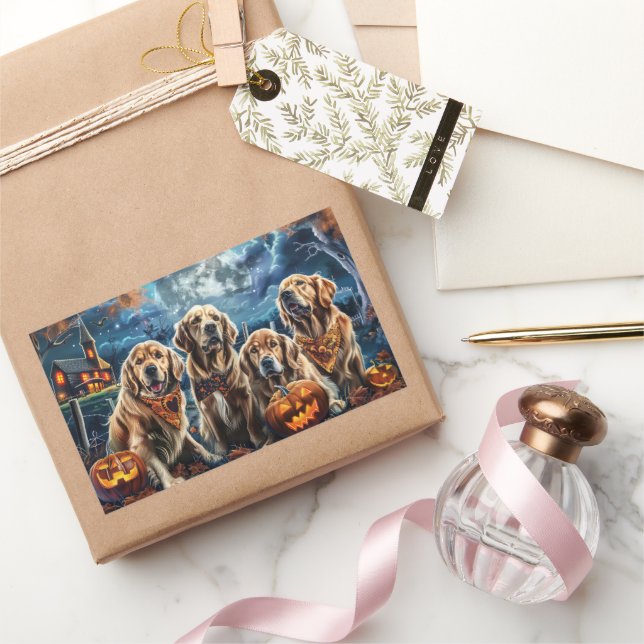 Pegatina Rectangular Golden Retriever Halloween Espeluznante  (Regalar)